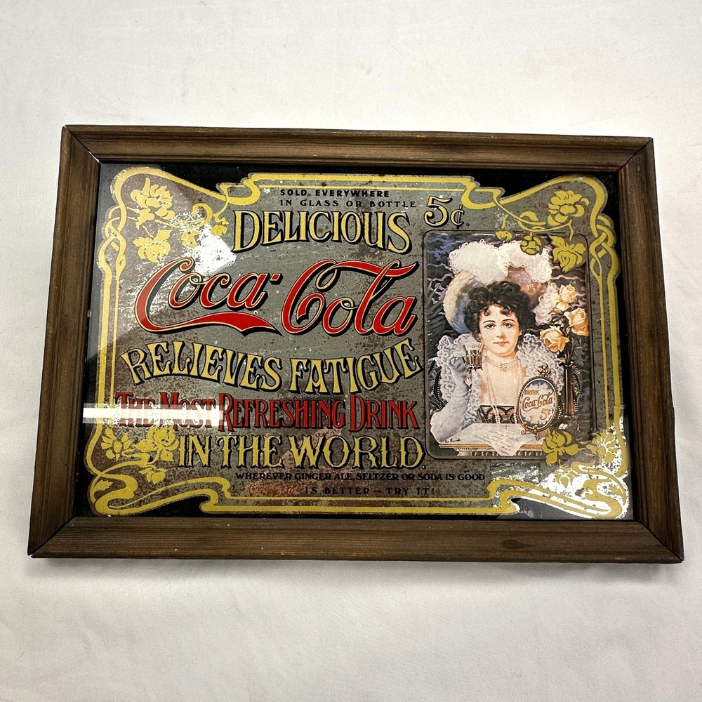 Coca Cola Vintage Antique Style Advertising Mirror Framed Glass Sign Hilda Clark